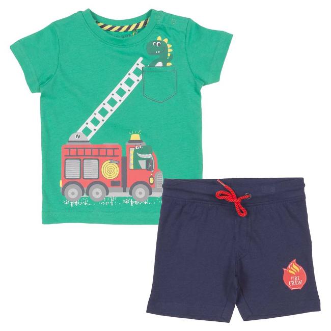 Picture of Blue Seven Mini Boys Fire Engine Top & Shorts Set - Green