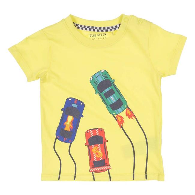 Picture of Blue Seven Mini Boys Racing Cars Top - Yellow
