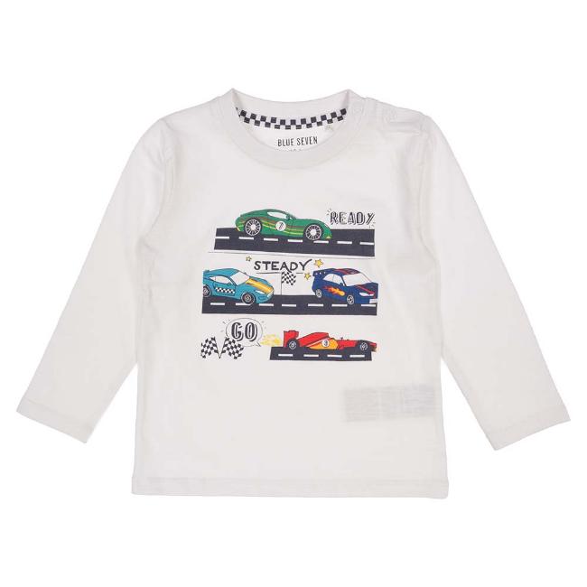 Picture of Blue Seven Mini Boys Long Sleeve Racing Cars Top - White