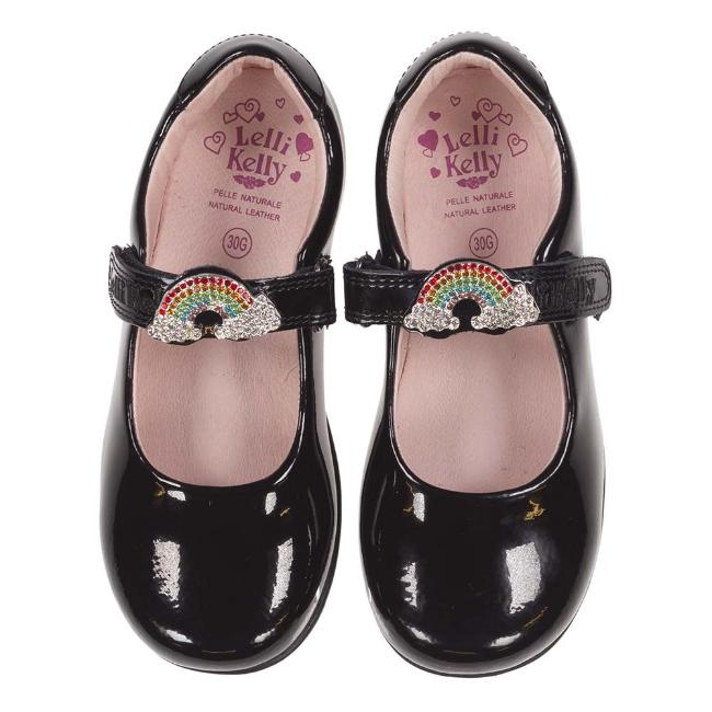 Picture of Lelli Kelly Brite 2 Rainbow Dolly School Shoe G Fitting - Black Patent