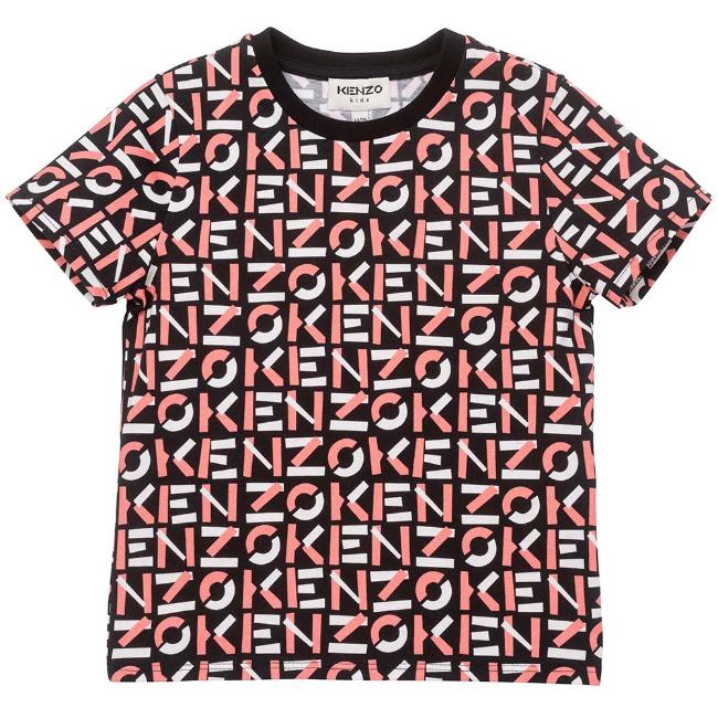 Picture of Kenzo Kids Girls AOP Logo T-shirt - Black