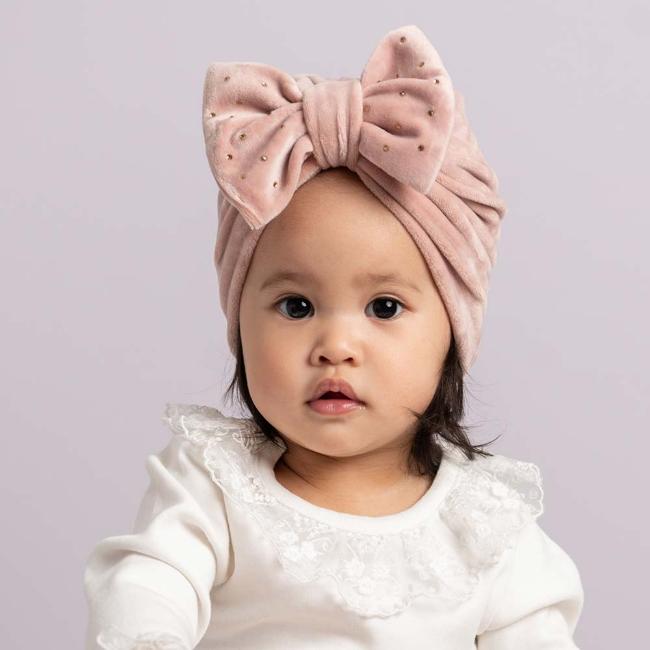 Picture of Caramelo Kids Diamante Big Bow Velour Turban - Pink