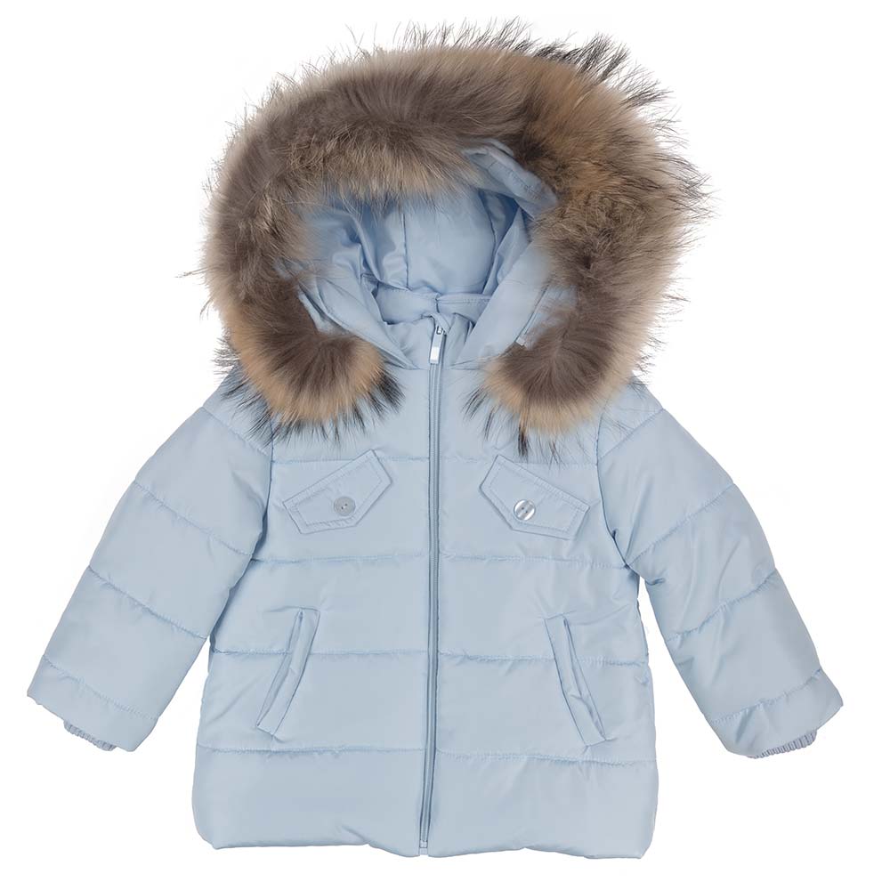 Bimbalo Boys Fur Trim Padded Coat Pale Blue