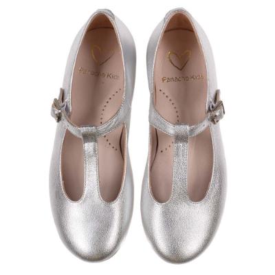 Picture of Panache Girls T Bar Pump - Silver Metallic Leather