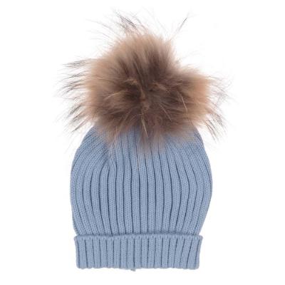 Picture of Juliana Baby Clothes Ribbed Hat With Fur Pom Pom - Dark Blue
