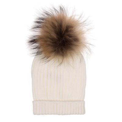 Picture of Juliana Baby Clothes Ribbed Hat With Fur Pom Pom - Ivory