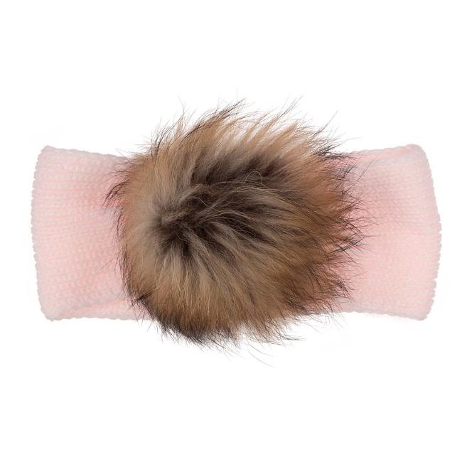 Picture of Juliana Baby Clothes  Pom Pom Knitted Turban Headband - Baby Pink