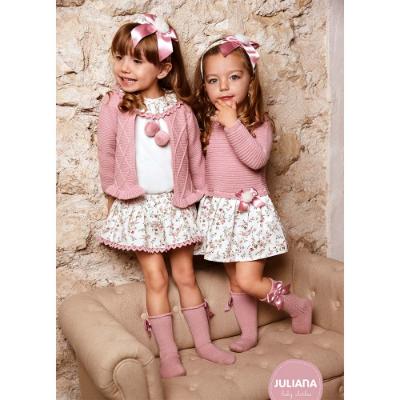 Picture of Juliana Baby Clothes Knitted Knee Satin Bow Socks - Dark Pink 