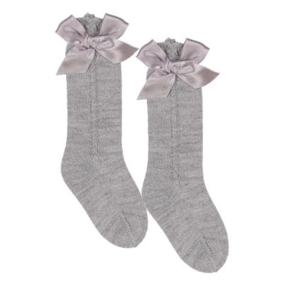 Picture of Juliana Baby Clothes Knitted Knee Satin Bow Socks - Grey