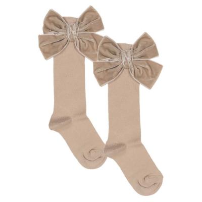 Picture of Meia Pata Extra Large Velvet Bow Knee Socks - Beige