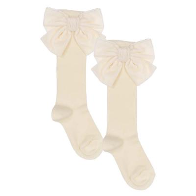 Picture of Meia Pata Extra Large Velvet Bow Knee Socks - Pearl Cream