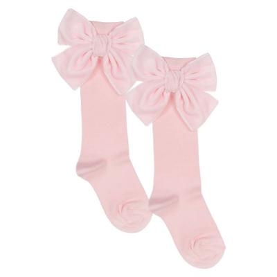 Picture of Meia Pata Extra Large Velvet Bow Knee Socks - Baby Pink