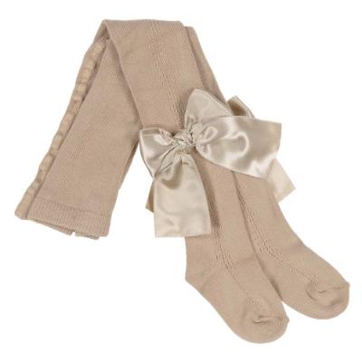Picture of Meia Pata Spike Openwork Tights Large Satin Bow - Beige