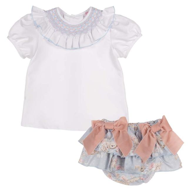 Picture of Miss P Smocked Blouse With Bear Jam Pants - Pale Blue