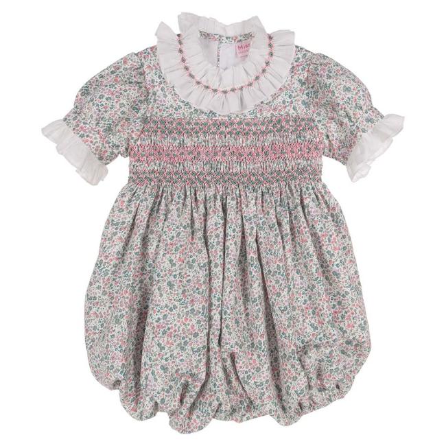 Picture of Miss P Smocked Ruffle Collar Print Romper - Green Pink