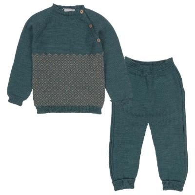 Picture of Wedoble Knitted Sweater & Trouser Set - Teal Green Beige