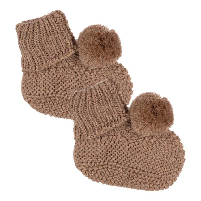 Picture of Wedoble Baby Knitted Pom Pom Booties - Camel