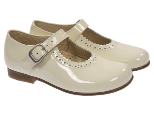 Panache Girls Mary Jane Shoe Beige Cream Patent