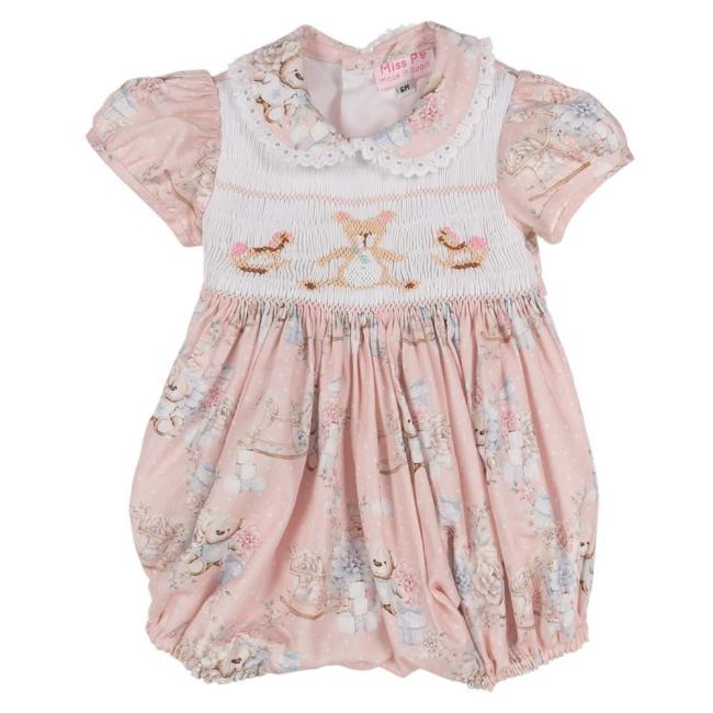 Picture of Miss P Smocked Teddy & Rockinghorse Bodice Romper - Pink