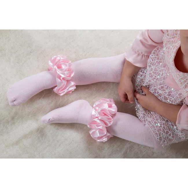 Picture of Caramelo Kids Satin Ribbon Ruffle Ankle Tights - Pink 