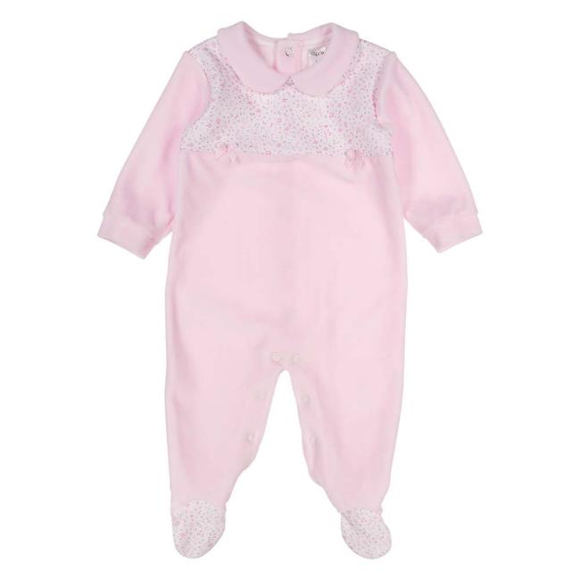 Picture of Rapife Baby Girls Floral Bodice Velour Babygrow - Pink