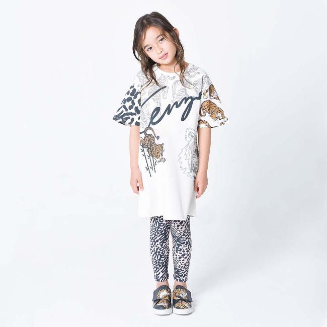 Picture of Kenzo Kids Girls Tiger Jungle T-shirt Dress - Ivory