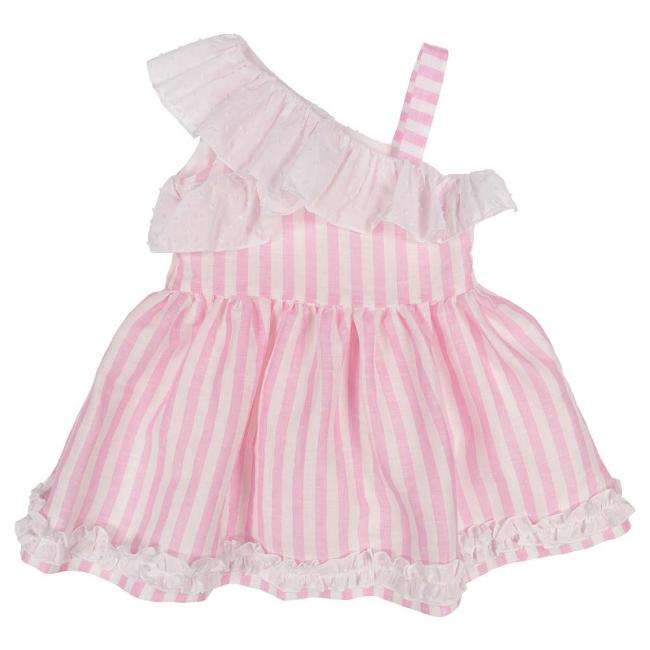 Picture of Miss P Girls Wide Stripe Ruffle Dress - White Pink 