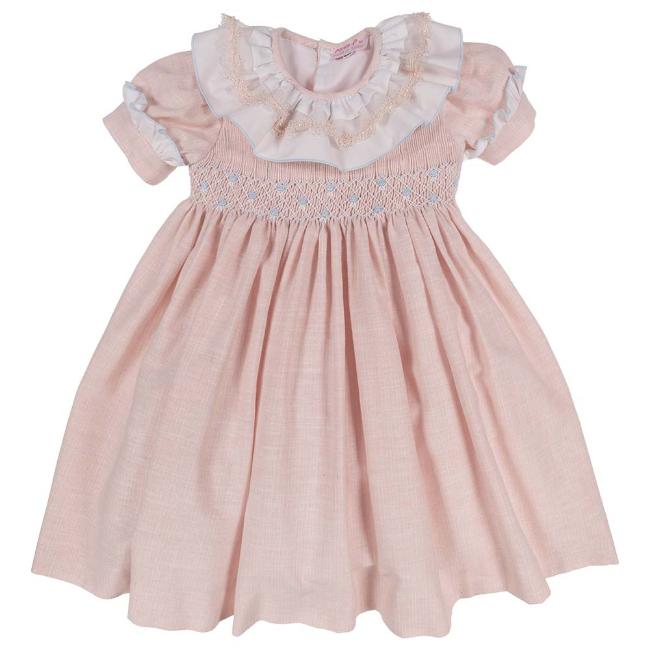 Picture of Miss P Hand Smocked Puff Sleeve Dress - Pink Blue