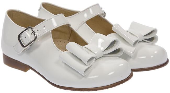 Picture of Panache Girls Double Bow Mary Jane Shoe - White Patent