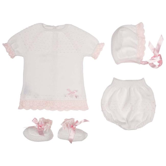 Picture of Mac Ilusion Boxed Baby 4 Piece Knitted Jampant Set - White Pink