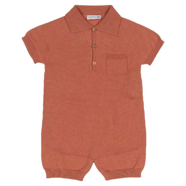 Picture of Wedoble Baby Boy Fine Knit Polo Collar Onesie - Terracotta Tan