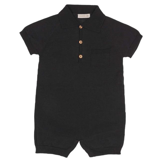 Picture of Wedoble Baby Boy Fine Knit Polo Collar Onesie - Charcoal