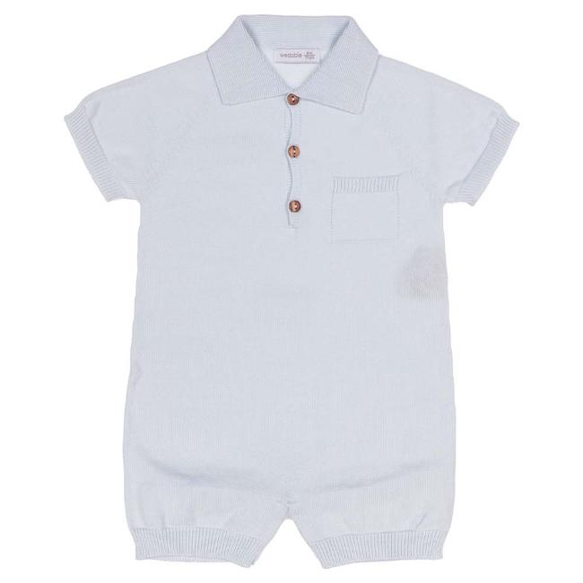 Picture of Wedoble Baby Boy Fine Knit Polo Collar Onesie - Pale Blue