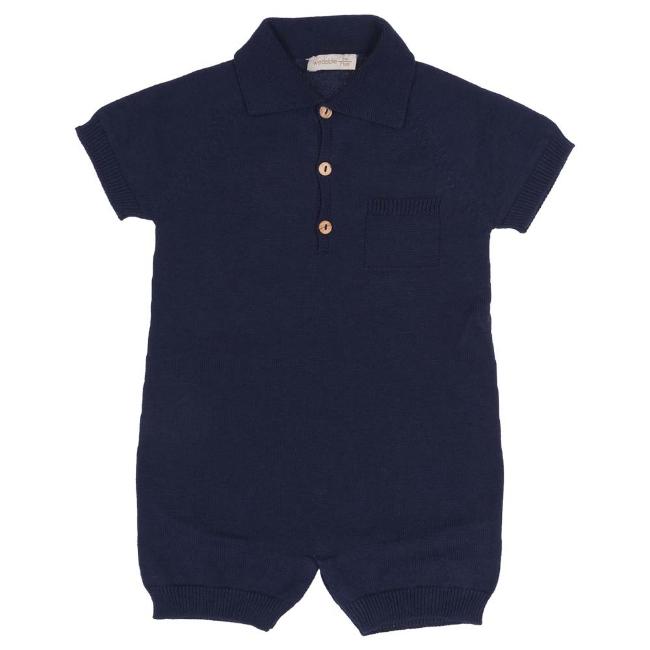 Picture of Wedoble Baby Boy Fine Knit Polo Collar Onesie - Navy Blue 