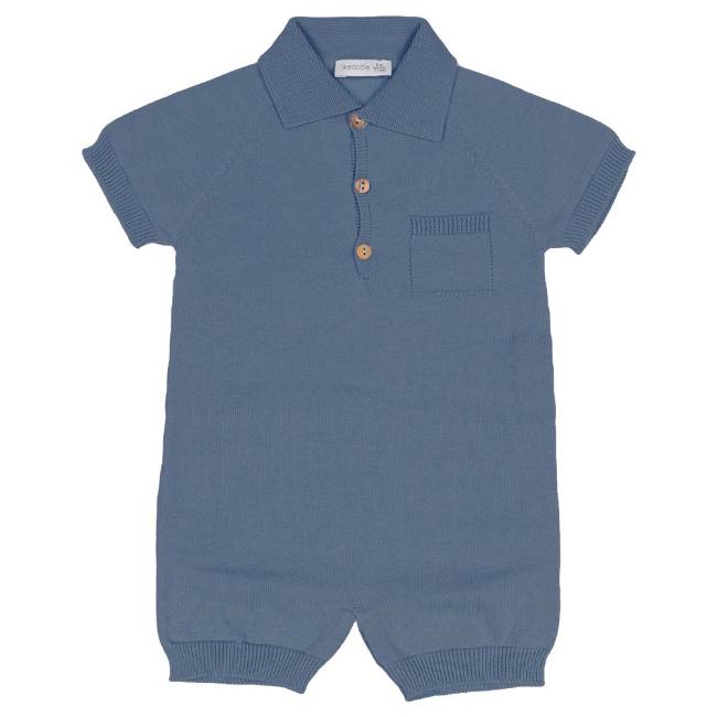 Picture of Wedoble Baby Boy Fine Knit Polo Collar Onesie - Indigo Blue 