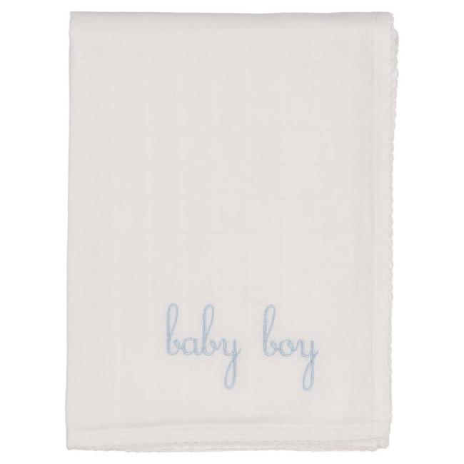 Picture of Wedoble Embroidered Baby Boy Cotton Muslin Swaddle - White Blue 