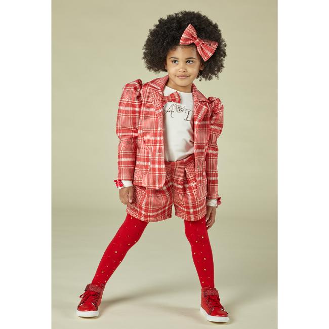 Picture of A Dee Morgan Check Blazer With Diamante Teddy - Red
