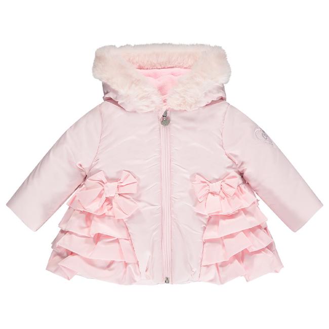 Picture of Little A Girls Ella Ruffle Coat With Faux Fur Trim - Pink
