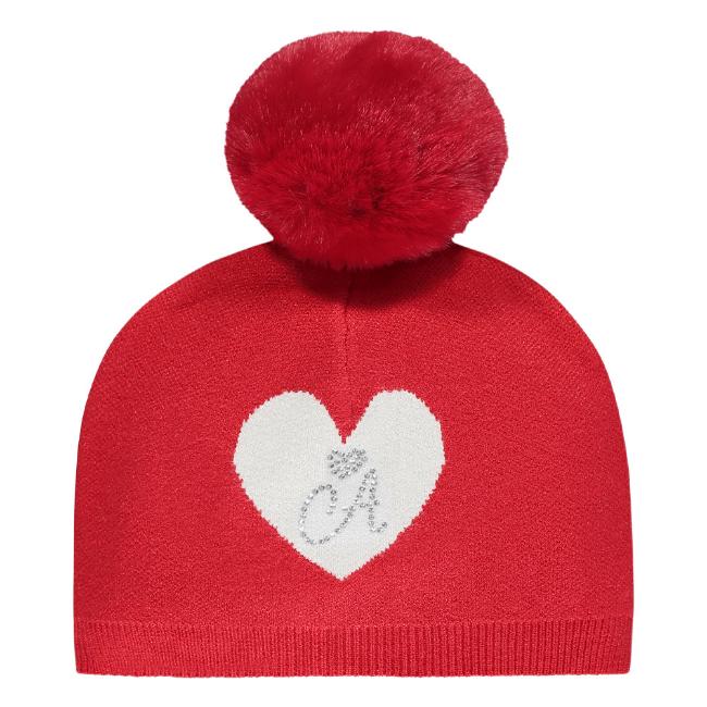 Picture of Little A Girls Fawne Heart Pom Pom Hat - Red