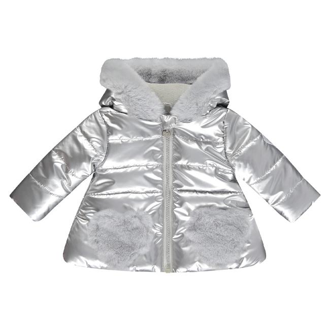 Picture of Little A Girls Flora Heart Pocket Coat - Silver