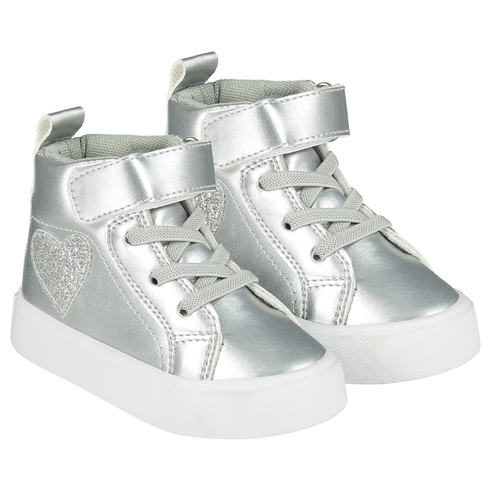 Little A Girls Sweetheart Glitter Hi Top. Silver