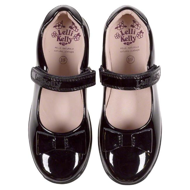 Picture of Lelli Kelly Perrie Girls School Dolly Shoe With Bow F Fitting - Black Patent