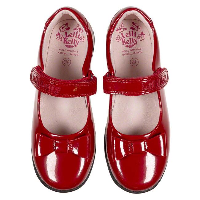 Picture of Lelli Kelly Perrie Girls School Dolly Shoe With Bow F Fitting - Red Patent