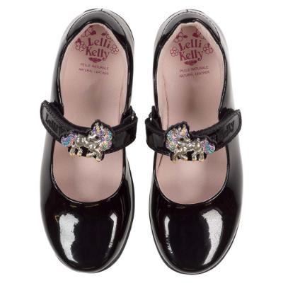 Picture of Lelli Kelly Bella 2 Unicorn School Shoe G Fitting - Black Patent 