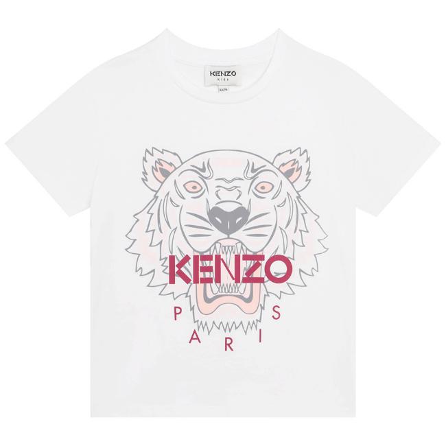 Picture of Kenzo Kids Girls Classic Tiger T-shirt - White Pink