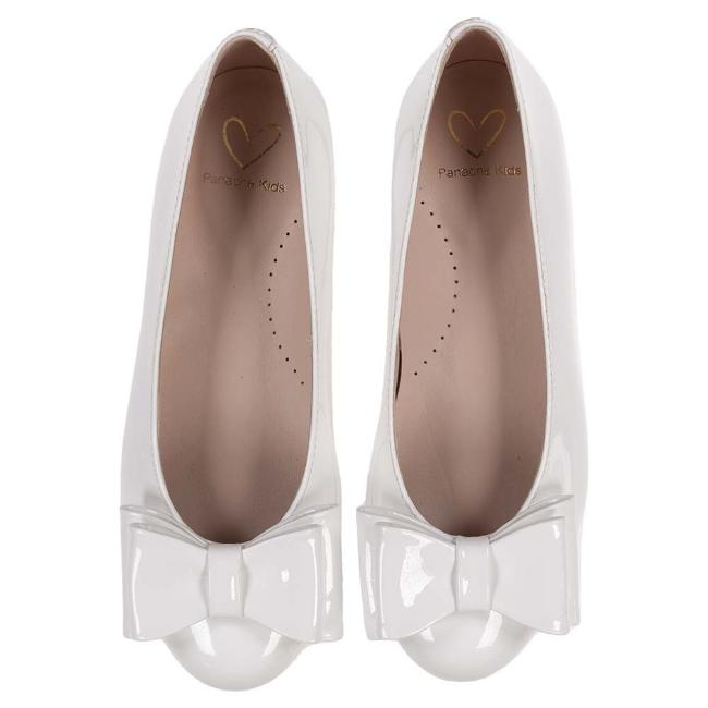 Picture of Panache Girls Double Bow Flat Pump Shoe - White Patent