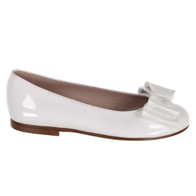 Picture of Panache Girls Double Bow Flat Pump Shoe - White Patent