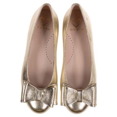 Picture of Panache Girls Double Bow Flat Pump Shoe - Metallic Gold Leather 