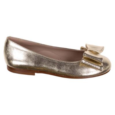 Picture of Panache Girls Double Bow Flat Pump Shoe - Metallic Gold Leather 