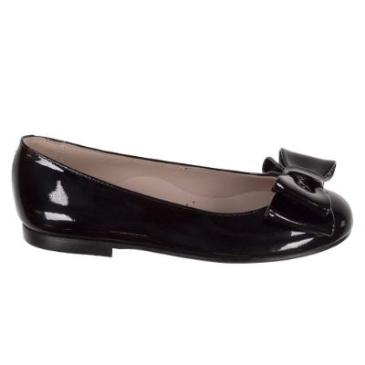 Picture of Panache Girls Double Bow Flat Pump Shoe - Black Patent